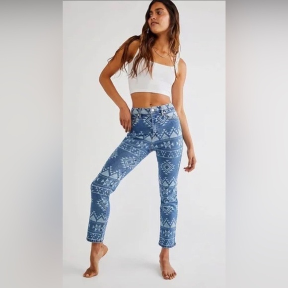 Blank NYC Free People The High Road Madison Crop Geometric Aztec Jeans size 28‎ - Picture 1 of 7